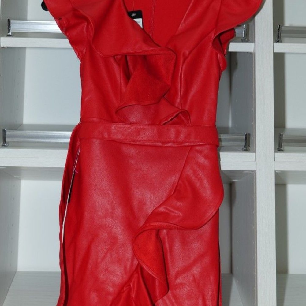 Bebe Faux Leather Ruffle Dress Unworn